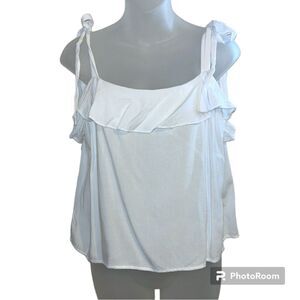 Daniel Cremieux White Ruffle Tie Shoulder Tank Top Size Large
